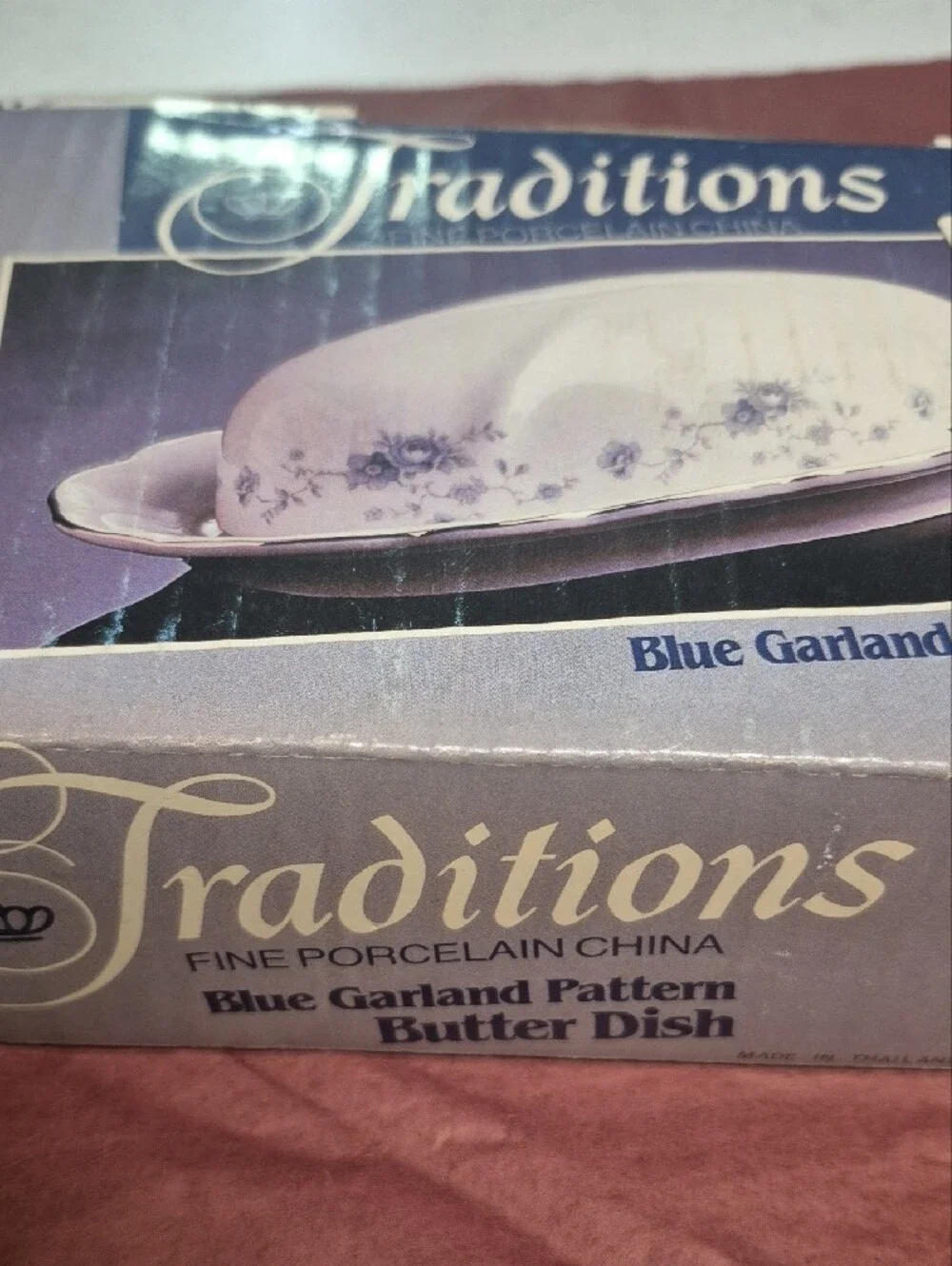 Traditions Johann Haviland Blue Garland Covered Butter Dish - Still In Box